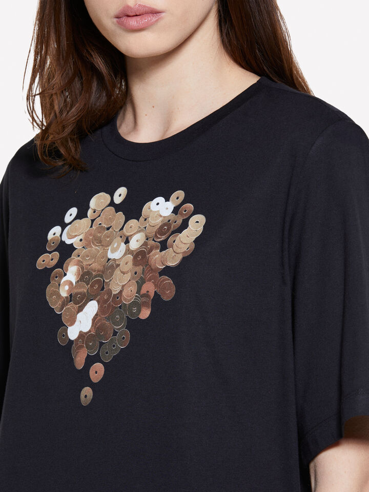 Black t-shirt with heart print - women's short sleeve t-shirts - Black | Sisley image number 5